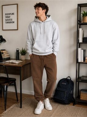 MESHKI Brown Fleece Jogger Coordinates Embroidered  size XS